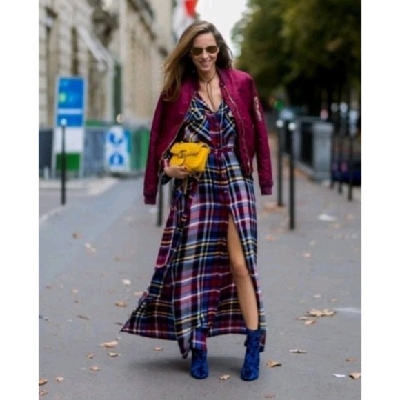 L'AGENCE Cameron Plaid Maxi Shirtdress M Tie Front Long Duster Cardigan $475 - Picture 6 of 14